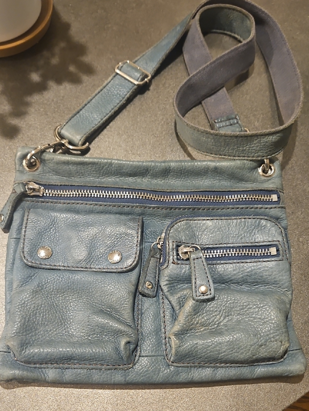 Fossil Blue Leather Crossbody Bag